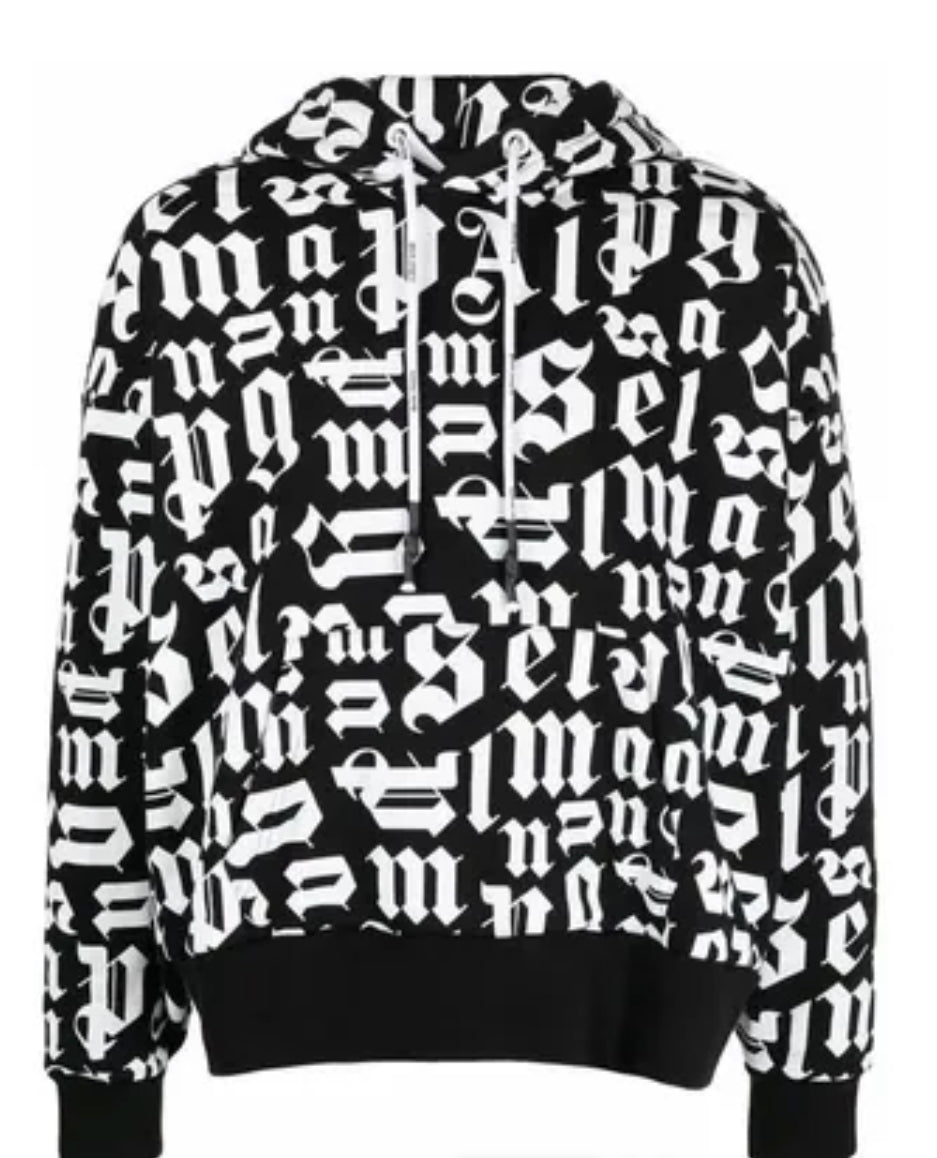 PALM ANGELS Branded hoodie in black and white